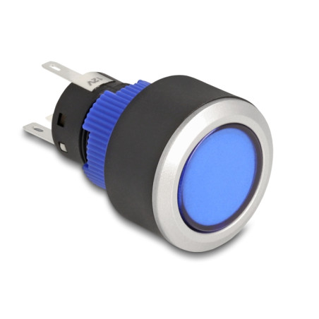 Delock Drucktaster zum Einbau 22 mm 5 x Lötanschluss Taster flach Kunststoff LED blau