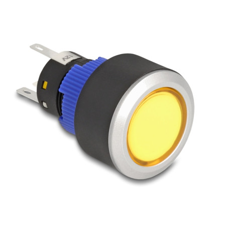 Delock Drucktaster zum Einbau 22 mm 5 x Lötanschluss Taster flach Kunststoff LED gelb