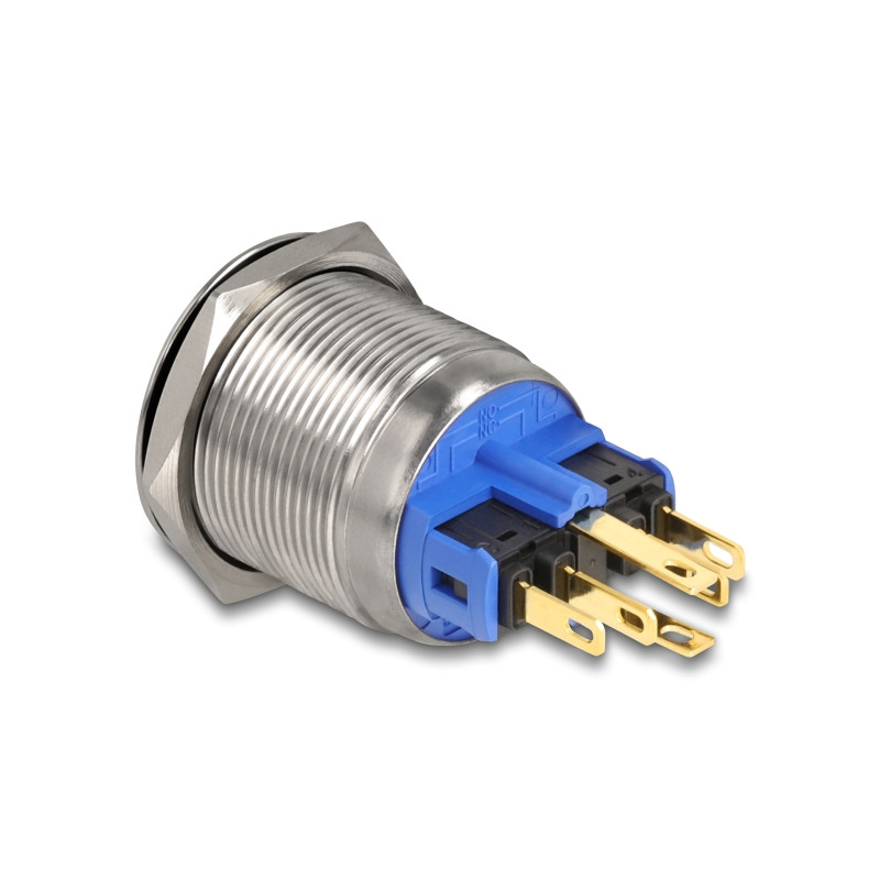 Delock Druckschalter zum Einbau 22 mm 6 x Lötanschluss LED weiß Powersymbol + Ring