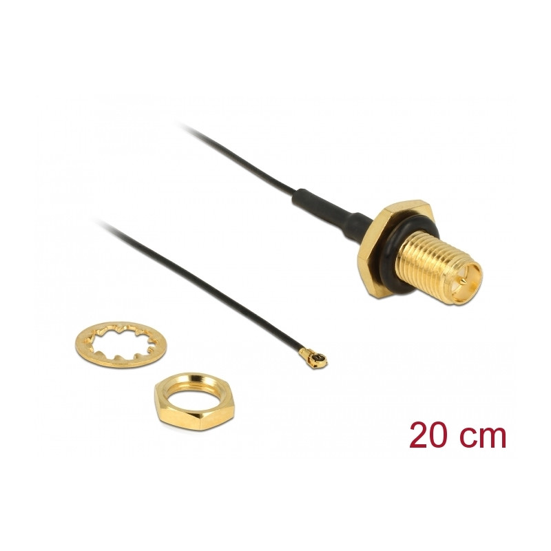 Delock Antennenkabel RP-SMA Buchse zum Einbau zu I-PEX Inc., MHF® 4 Stecker 0.81 20 cm Gewindelänge 9 mm spritzwassergeschützt