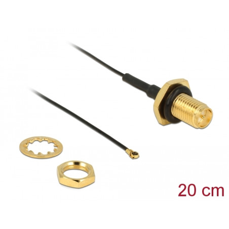 Delock Antennenkabel RP-SMA Buchse zum Einbau zu I-PEX Inc., MHF® 4 Stecker 0.81 20 cm Gewindelänge 9 mm spritzwassergeschützt