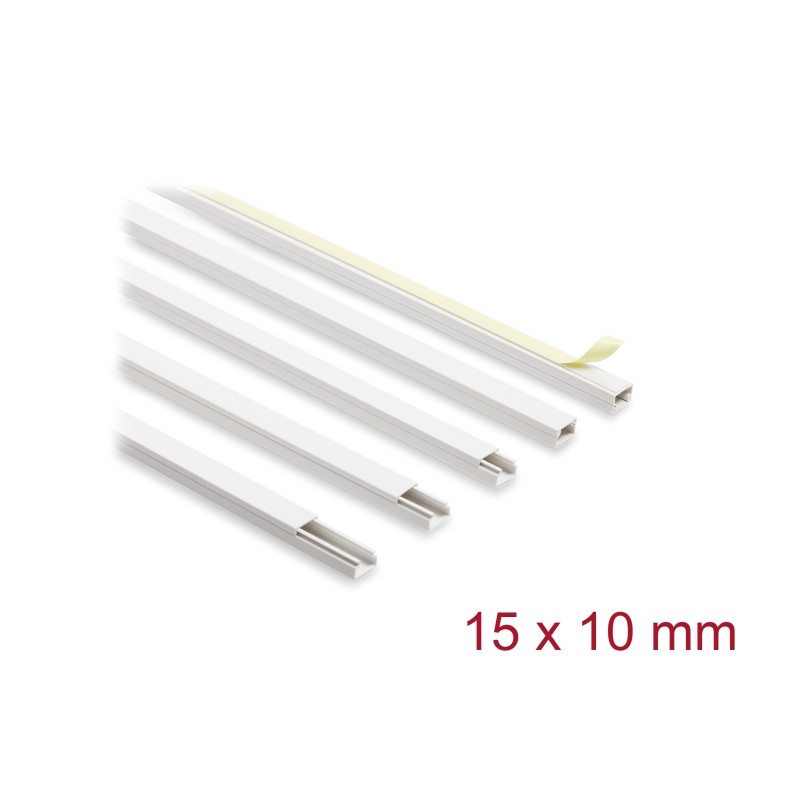 Delock Kabelkanal selbstklebend mit Schiebedeckel 15 x 10 mm - Länge 1 m 5er Pack weiß