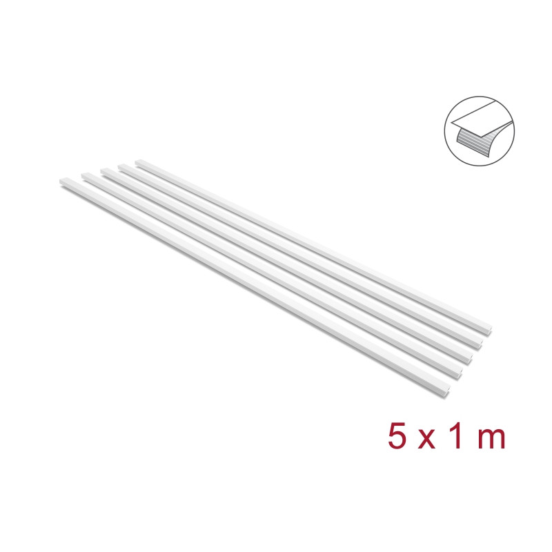 Delock Kabelkanal selbstklebend mit Schiebedeckel 20 x 10 mm - Länge 1 m 5er Pack weiß