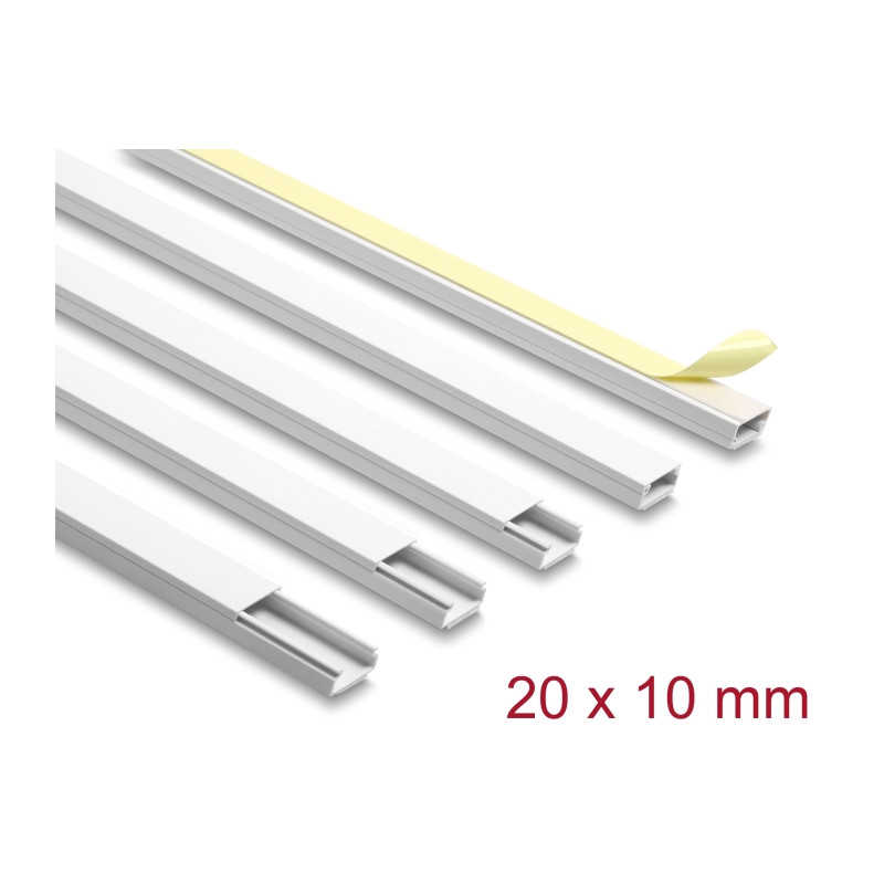 Delock Kabelkanal selbstklebend mit Schiebedeckel 20 x 10 mm - Länge 1 m 5er Pack weiß