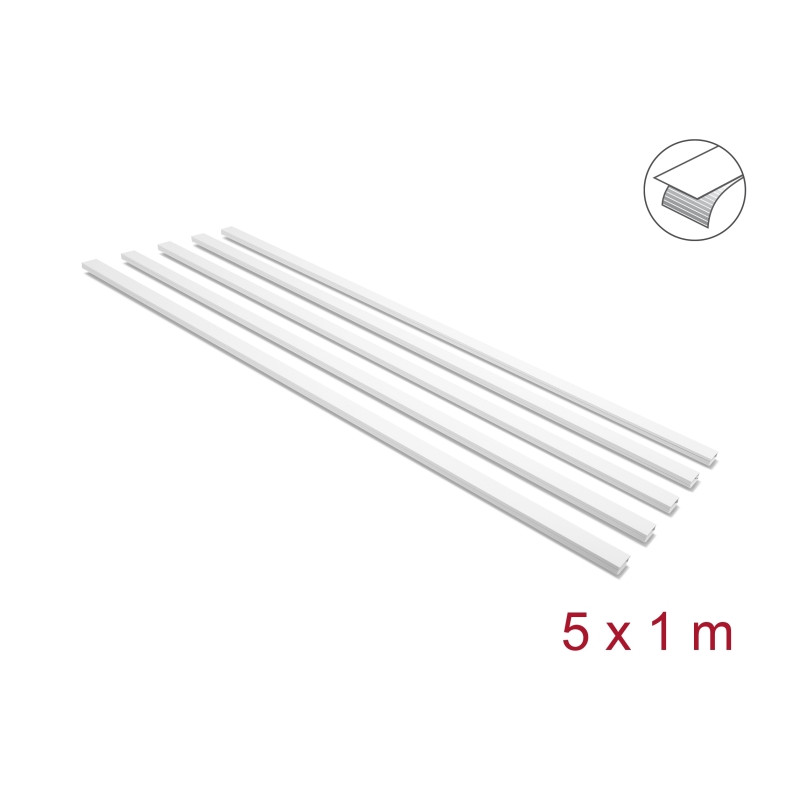 Delock Kabelkanal selbstklebend mit Schiebedeckel 25 x 10 mm - Länge 1 m 5er Pack weiß