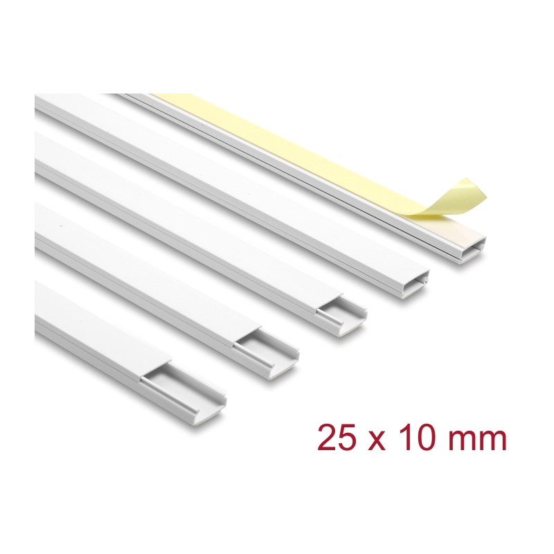 Delock Kabelkanal selbstklebend mit Schiebedeckel 25 x 10 mm - Länge 1 m 5er Pack weiß