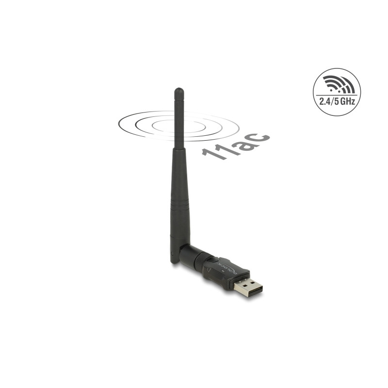 Delock USB 2.0 Dualband WLAN ac/a/b/g/n Stick 433 + 150 Mbps mit externer Antenne