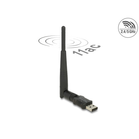 Delock USB 2.0 Dualband WLAN ac/a/b/g/n Stick 433 + 150 Mbps mit externer Antenne