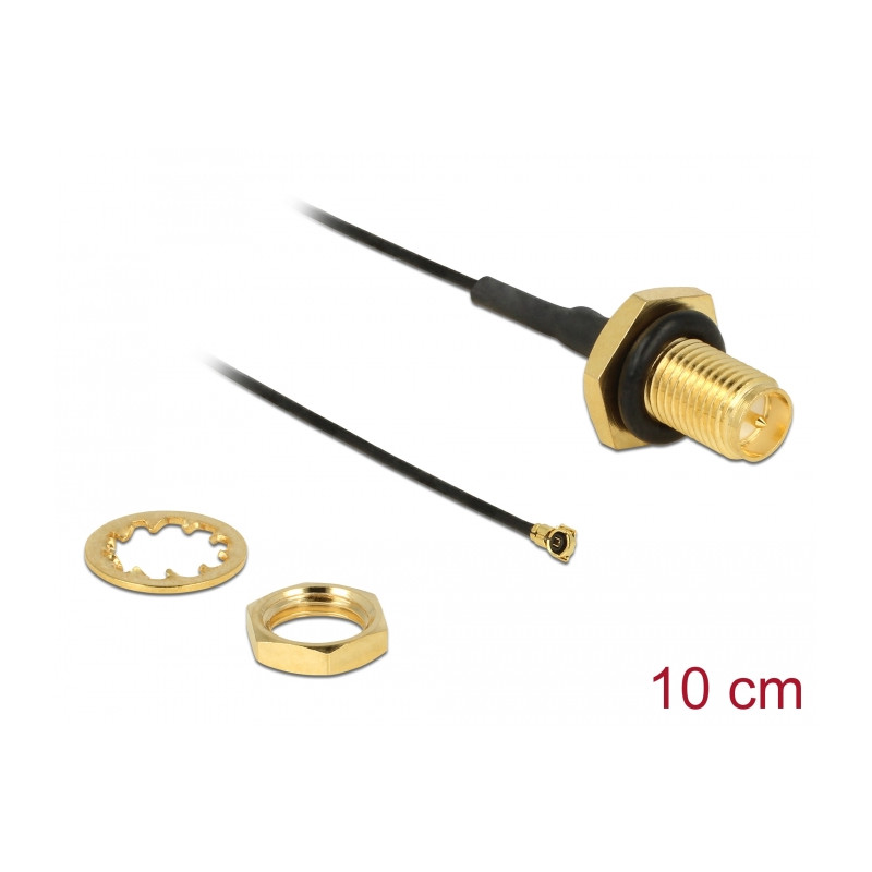 Delock Antennenkabel RP-SMA Buchse zum Einbau zu I-PEX Inc., MHF® 4 Stecker 0.81 10 cm Gewindelänge 9 mm spritzwassergeschützt
