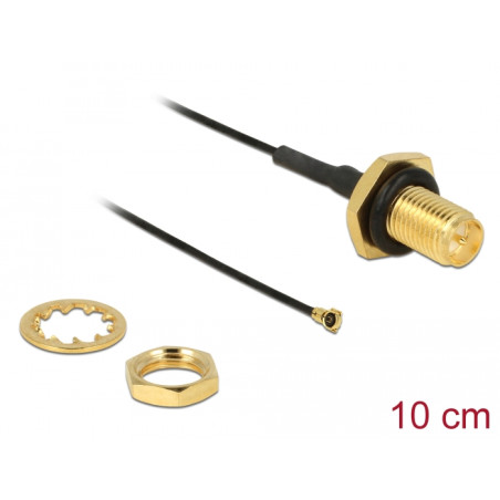 Delock Antennenkabel RP-SMA Buchse zum Einbau zu I-PEX Inc., MHF® 4 Stecker 0.81 10 cm Gewindelänge 9 mm spritzwassergeschützt