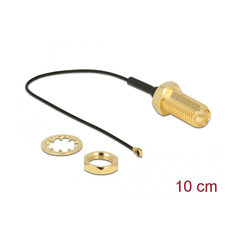 Delock Antennenkabel RP-SMA Buchse zum Einbau zu I-PEX Inc., MHF® 4 Stecker 0.81 10 cm Gewindelänge 10 mm