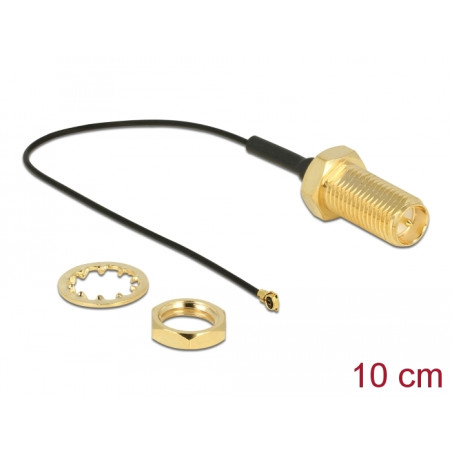 Delock Antennenkabel RP-SMA Buchse zum Einbau zu I-PEX Inc., MHF® 4 Stecker 0.81 10 cm Gewindelänge 10 mm