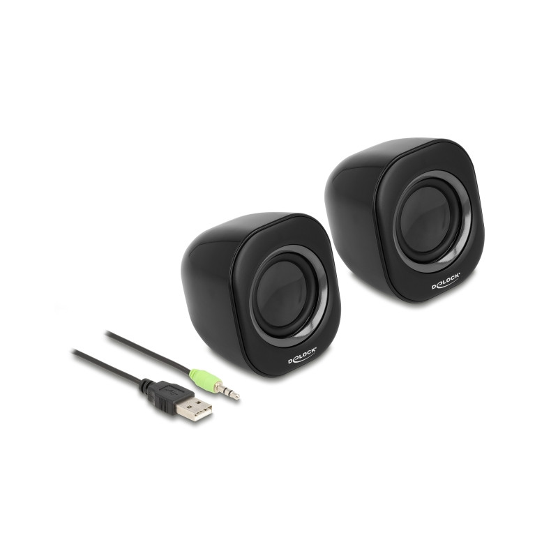 Delock Mini Stereo PC Lautsprecher mit 3,5 mm Klinkenstecker und USB Stromversorgung