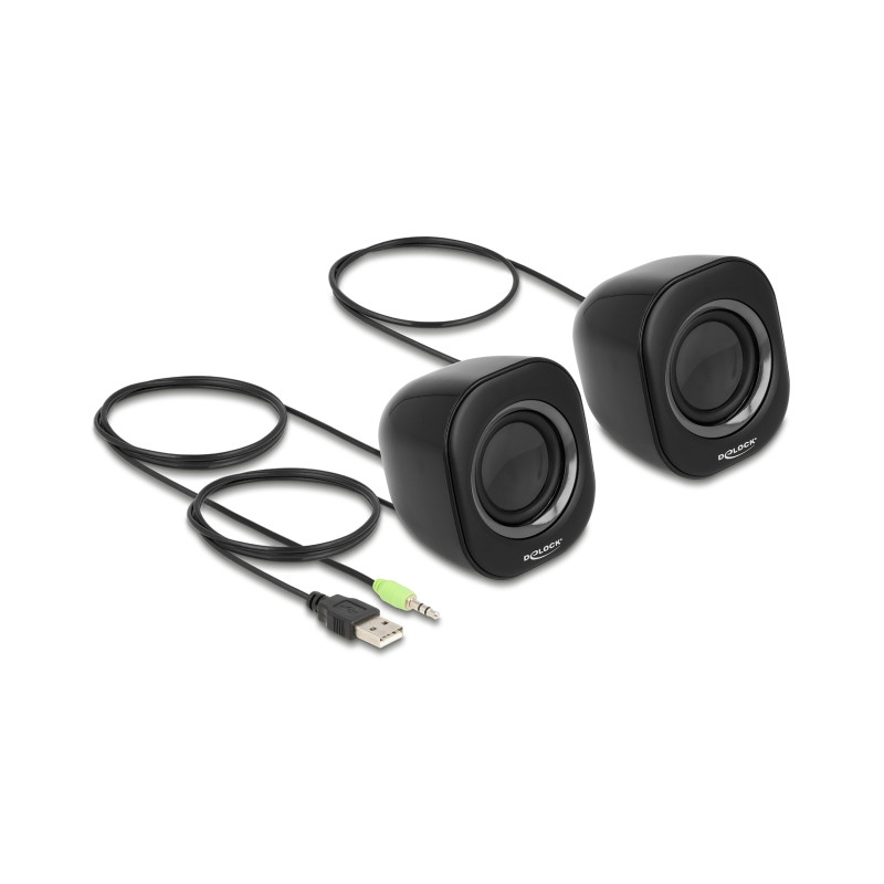 Delock Mini Stereo PC Lautsprecher mit 3,5 mm Klinkenstecker und USB Stromversorgung
