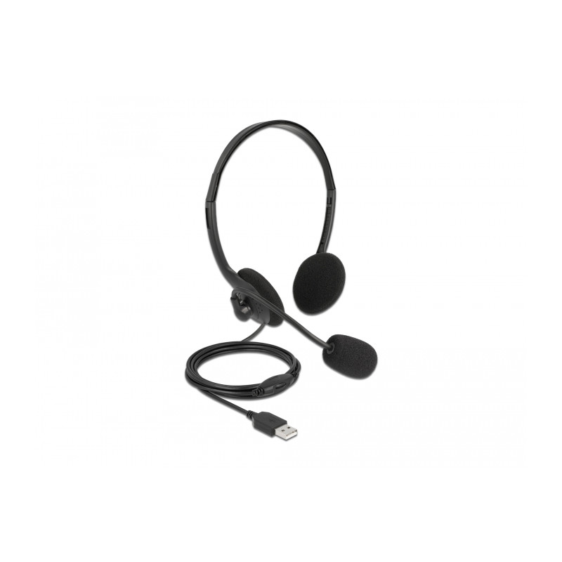 Delock USB Stereo Headset mit Lautstärkeregler für PC und Notebook - Ultra-Leicht