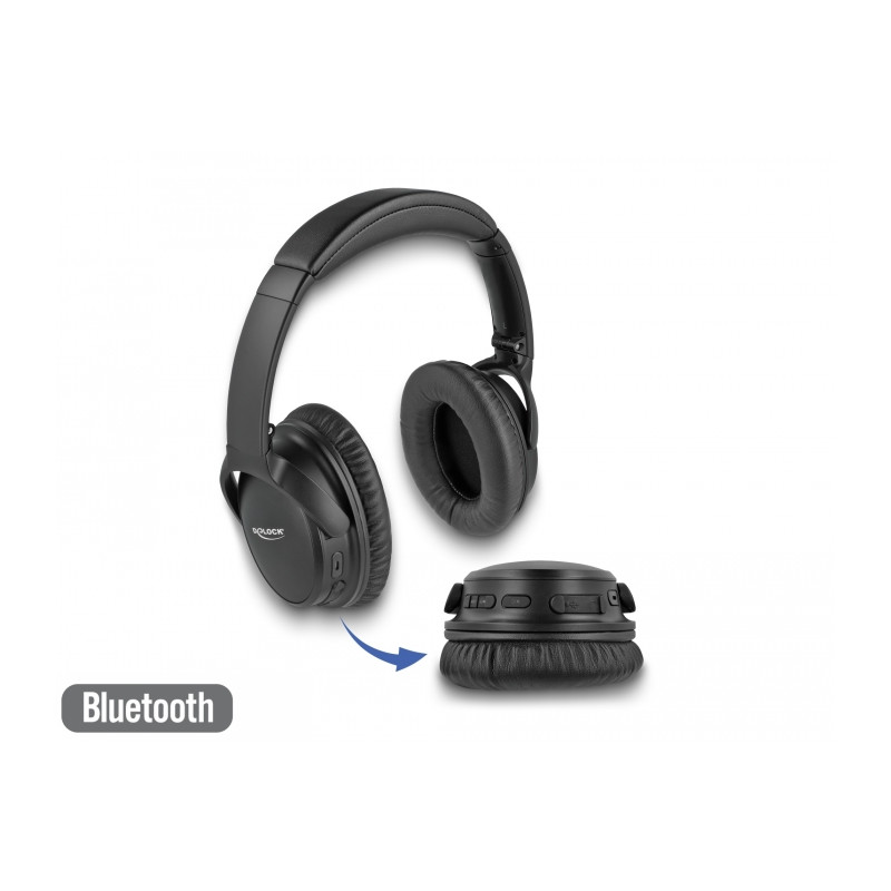 Delock Bluetooth 5.0 Kopfhörer Over-Ear faltbar mit integriertem Mikrofon und intensivem Bass, bis zu 20 Stunden Laufzeit
