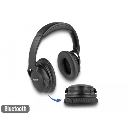 Delock Bluetooth 5.0 Kopfhörer Over-Ear faltbar mit integriertem Mikrofon und intensivem Bass, bis zu 20 Stunden Laufzeit