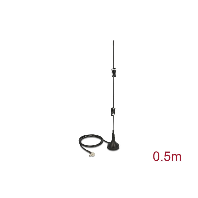 Delock LTE Antenne TS-9 Stecker 90° 2 - 3 dBi starr omnidirektional mit magnetischem Standfuß und Anschlusskabel RG-174 50 cm ou