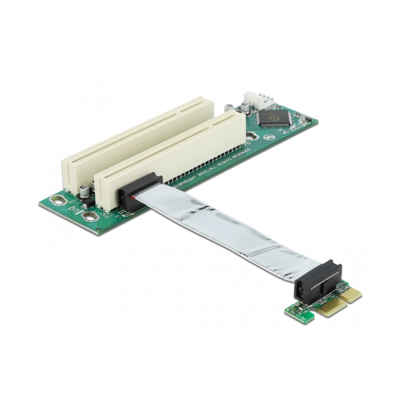 Delock Riser Karte PCI Express x1 - 2 x PCI mit flexiblem Kabel 9 cm links gerichtet