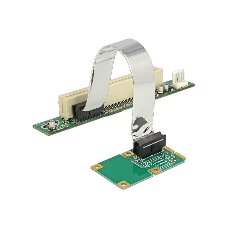Delock Riser Karte Mini PCI Express - 1 x PCI mit flexiblem Kabel 13 cm links gerichtet