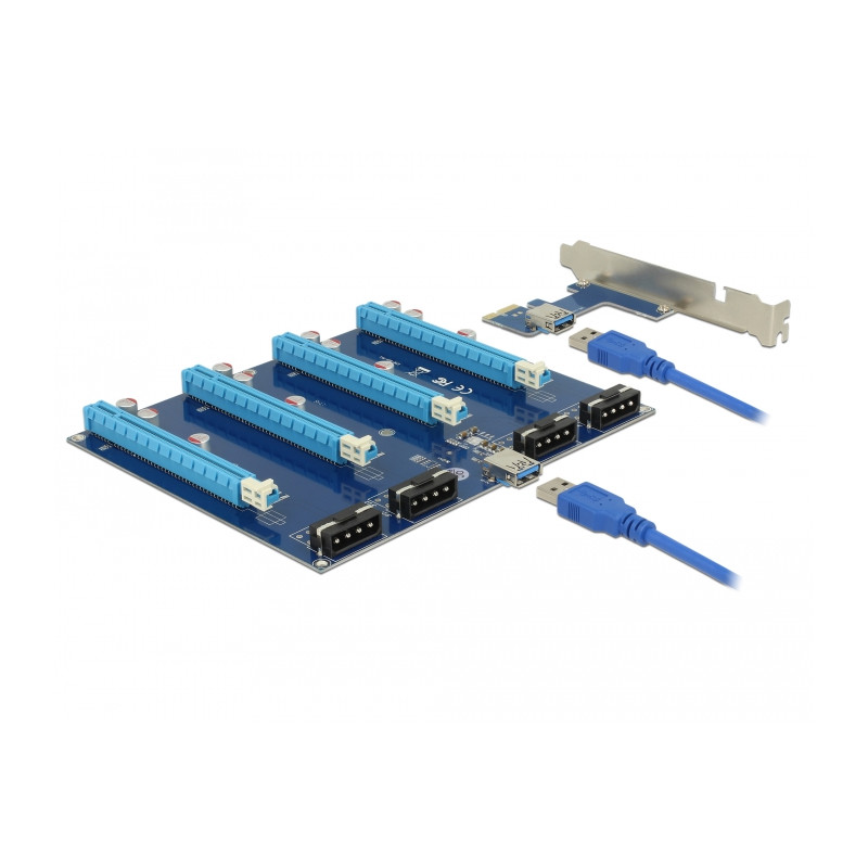 Delock Riser Karte PCI Express x1 - 4 x PCIe x16 mit 60 cm USB Kabel