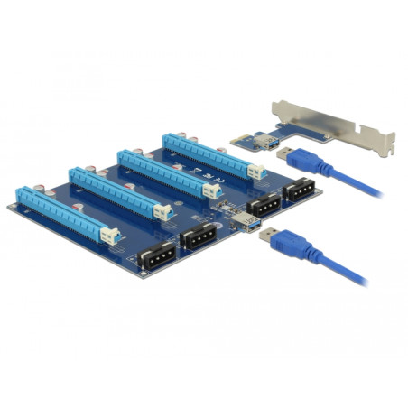 Delock Riser Karte PCI Express x1 - 4 x PCIe x16 mit 60 cm USB Kabel