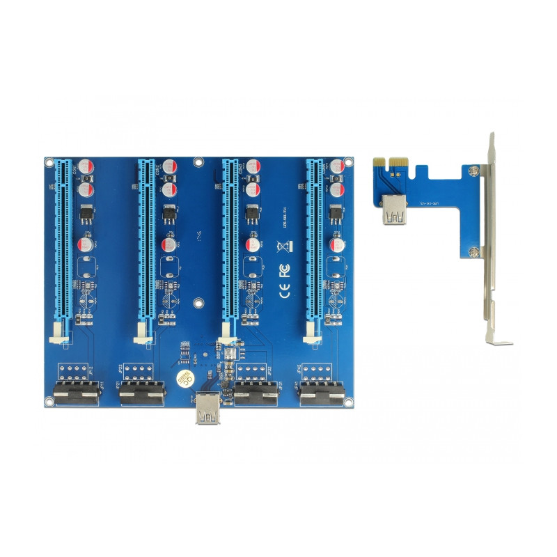 Delock Riser Karte PCI Express x1 - 4 x PCIe x16 mit 60 cm USB Kabel