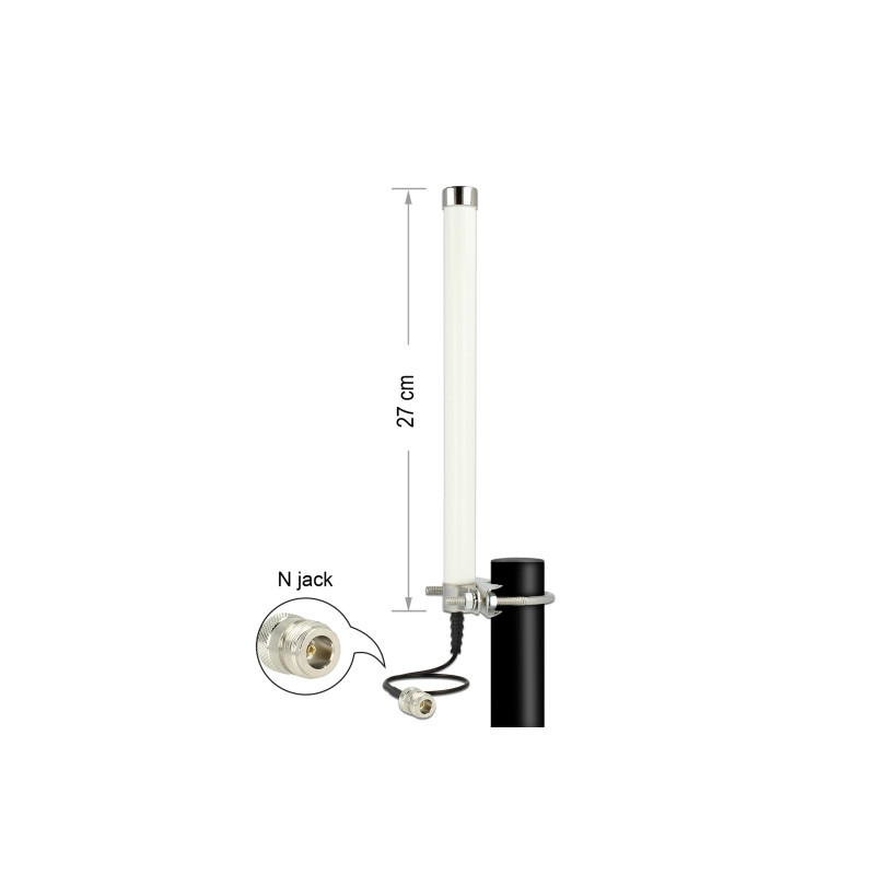 Delock LTE / GSM / UMTS Antenne N Buchse 2 - 6,5 dBi 27 cm omnidirektional starr Mastmontage weiß outdoor