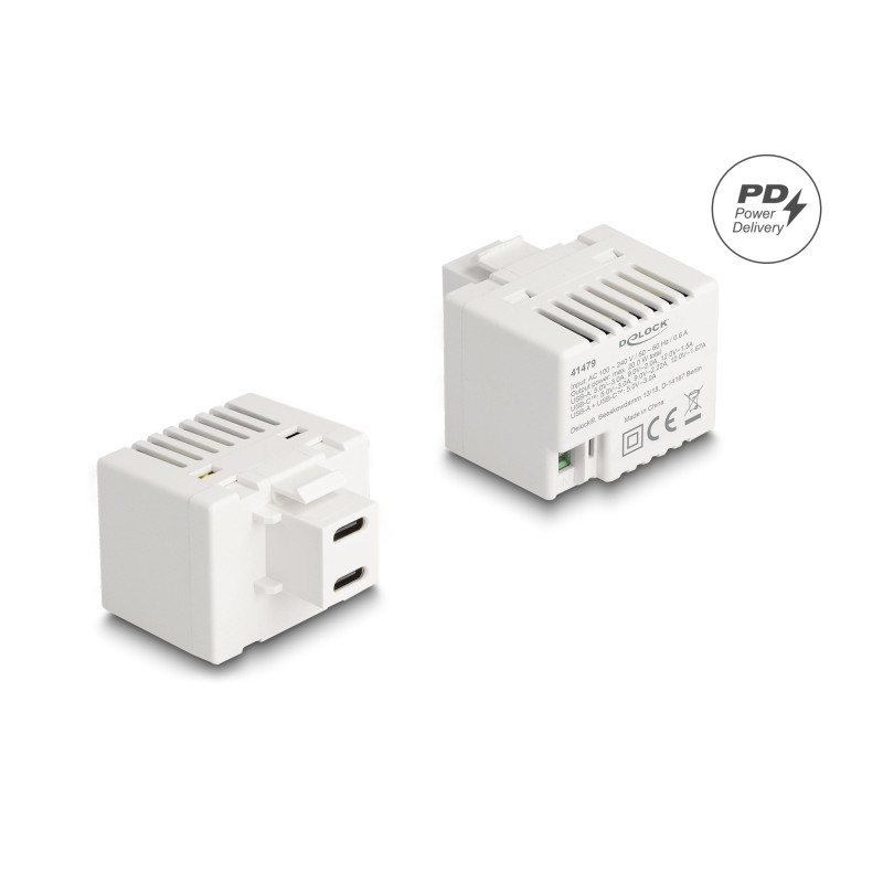 Delock Keystone Modul mit 2 x USB Type-C™ Ladebuchsen PD 20 W weiß