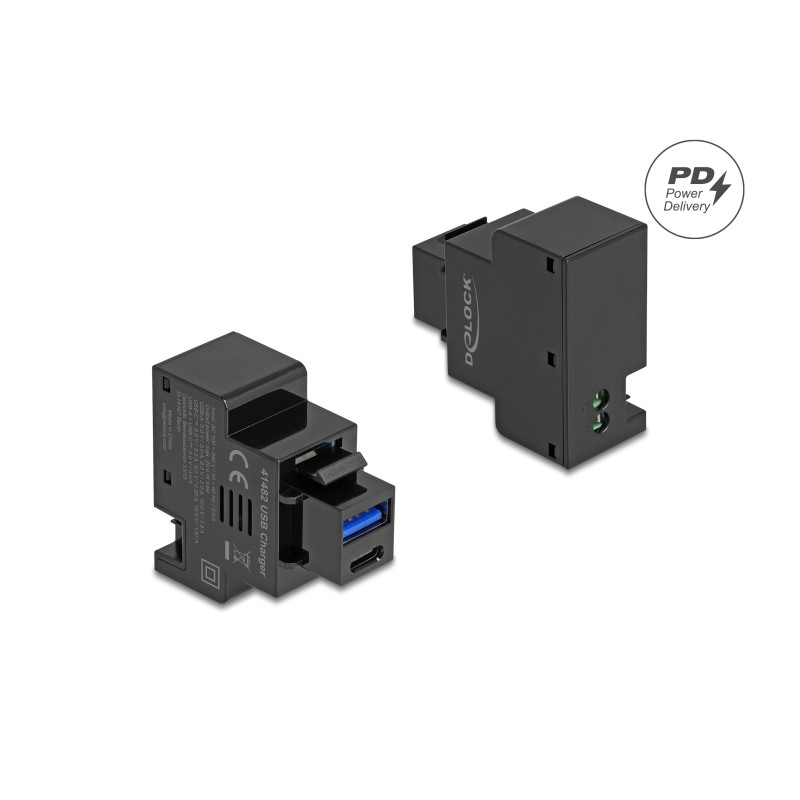 Delock Keystone Modul mit USB Typ-A und USB Type-C™ Ladebuchse PD 20 W schwarz