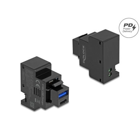Delock Keystone Modul mit USB Typ-A und USB Type-C™ Ladebuchse PD 20 W schwarz