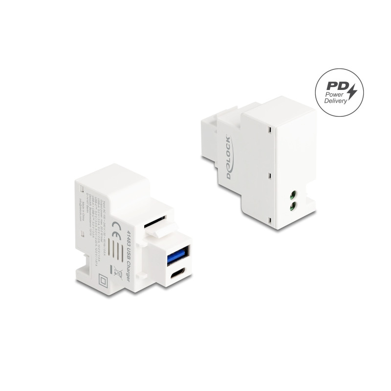 Delock Keystone Modul mit USB Typ-A und USB Type-C™ Ladebuchse PD 20 W weiß