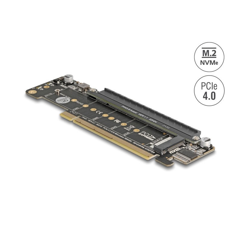 Delock PCI Express 4.0 x16 Riser Karte mit 2 x M.2 Key M NVMe Slot – Bifurcation