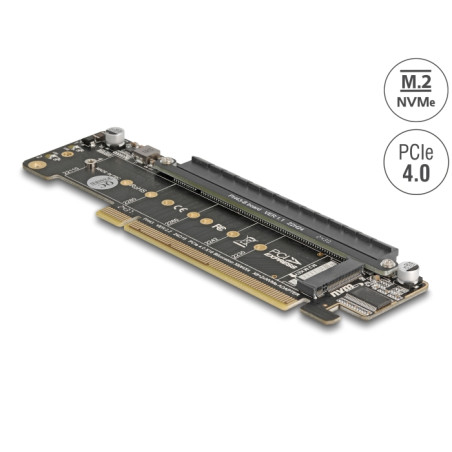 Delock PCI Express 4.0 x16 Riser Karte mit 2 x M.2 Key M NVMe Slot – Bifurcation
