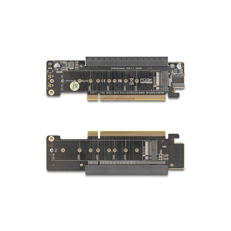 Delock PCI Express 4.0 x16 Riser Karte mit 2 x M.2 Key M NVMe Slot – Bifurcation