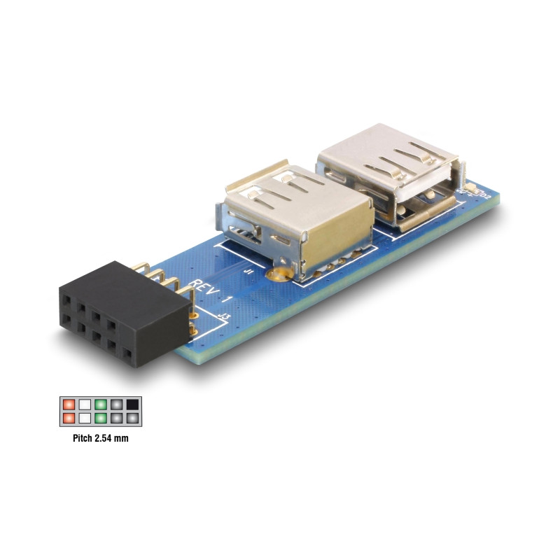 Delock USB Pin Header Buchse - 2 x USB 2.0 Buchse – rechts / links