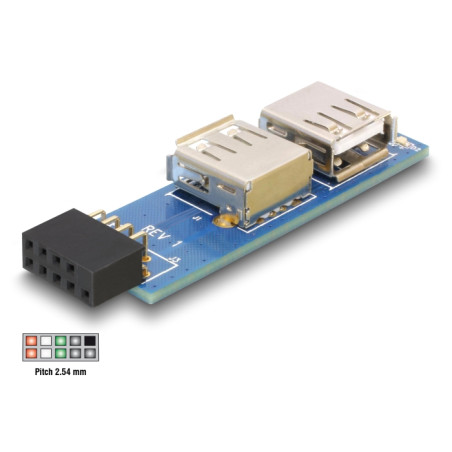 Delock USB Pin Header Buchse - 2 x USB 2.0 Buchse – rechts / links