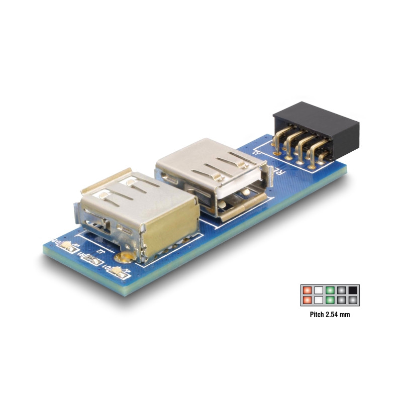 Delock USB Pin Header Buchse - 2 x USB 2.0 Buchse – rechts / links