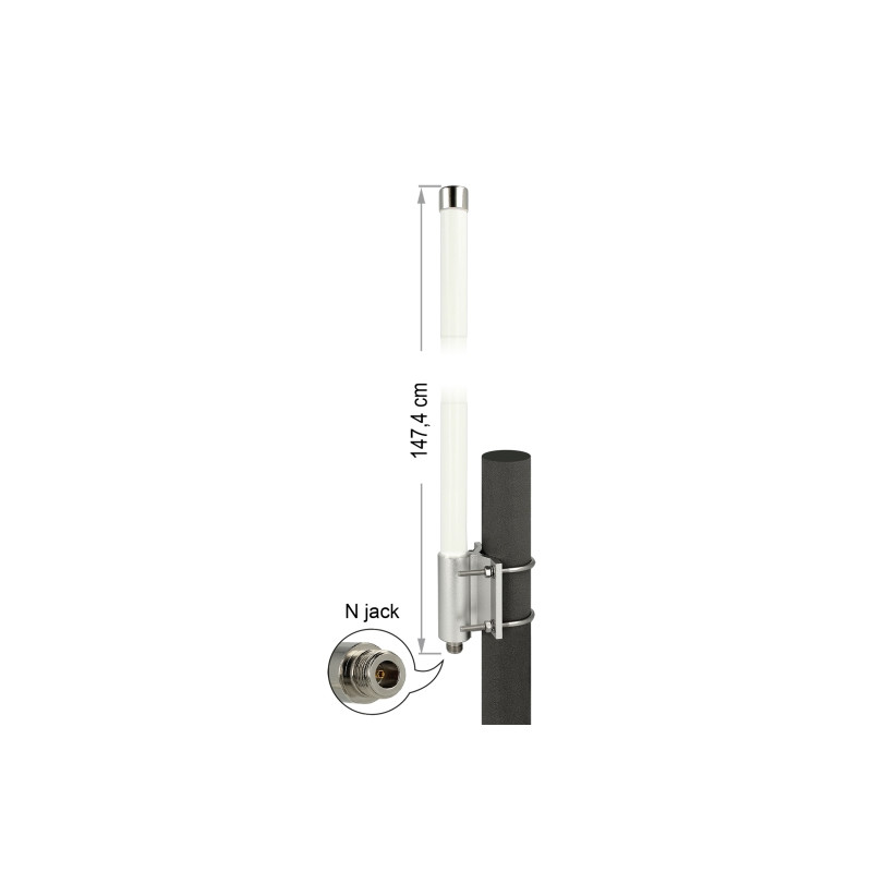 Delock LoRa 868 MHz Antenne N Buchse 8 dBi 147,4 cm omnidirektional starr Wand- und Mastmontage weiß outdoor