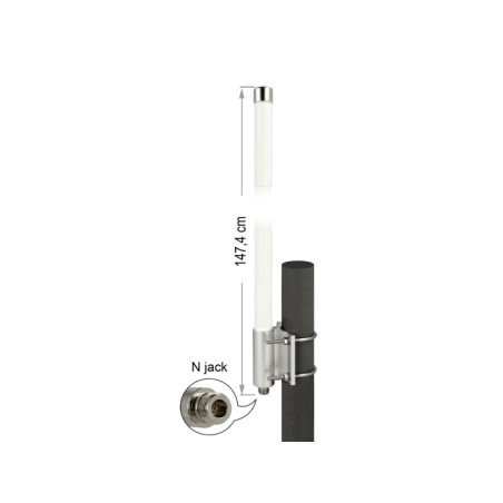 Delock LoRa 868 MHz Antenne N Buchse 8 dBi 147,4 cm omnidirektional starr Wand- und Mastmontage weiß outdoor