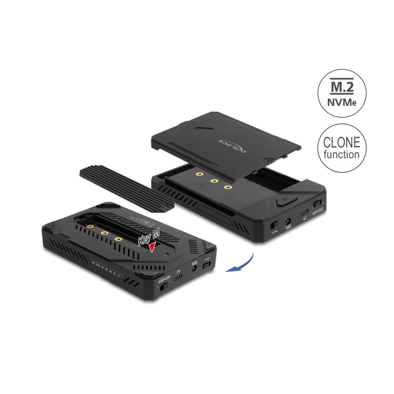 Delock USB Type-C™ Gehäuse für 1 x M.2 NVMe SSD + 1 x 2.5″ SATA SSD / HDD mit Klon Funktion