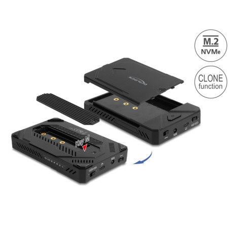 Delock USB Type-C™ Gehäuse für 1 x M.2 NVMe SSD + 1 x 2.5″ SATA SSD / HDD mit Klon Funktion