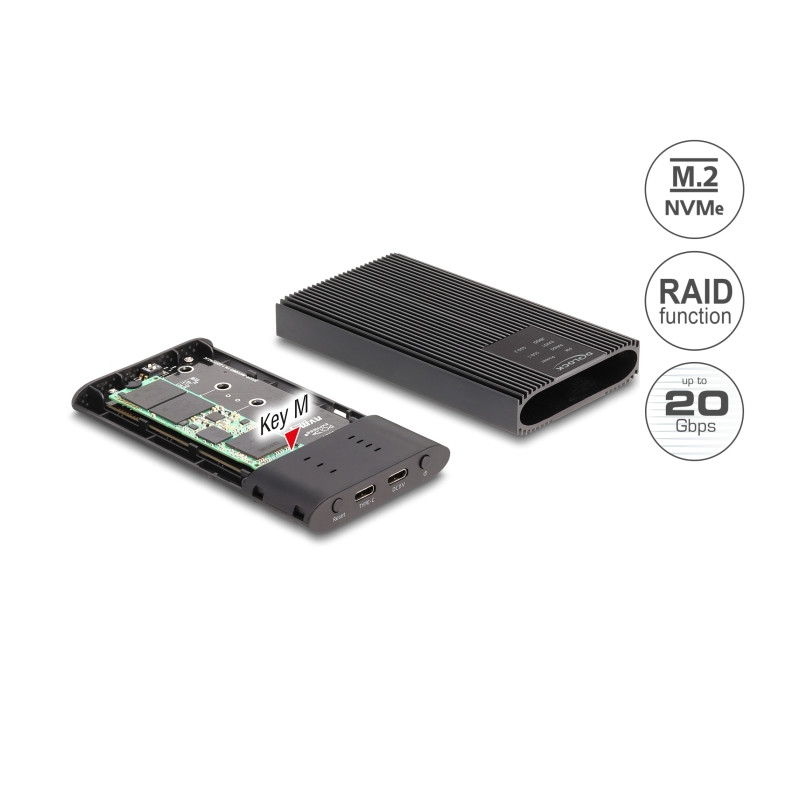 Delock Externes Gehäuse USB 20 Gbps für 2 x M.2 NVMe PCIe SSD mit USB Type-C™ Buchse und RAID - werkzeugfrei