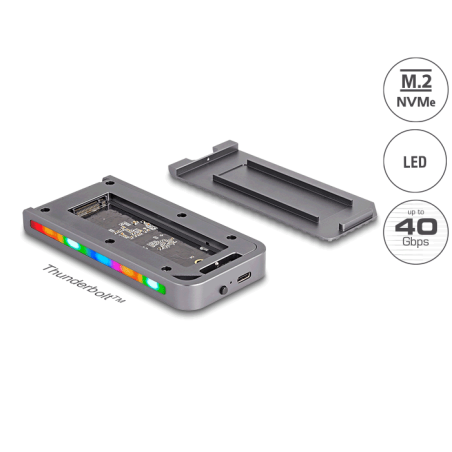 Delock USB 40 Gbps Gehäuse für 1 x M.2 NVMe SSD im Gaming Style mit LED und Lüfter - werkzeugfrei