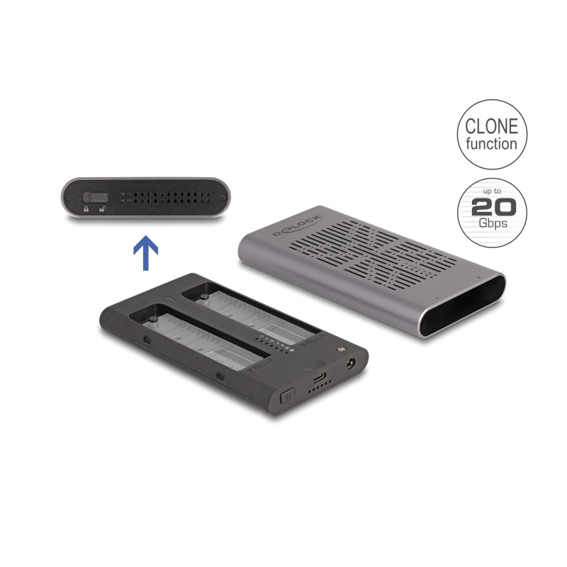 Delock Externes USB 20 Gbps Gehäuse für 2 x M.2 NVMe PCIe SSD mit USB Type-C™ Buchse und Klon Funktion