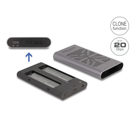 Delock Externes USB 20 Gbps Gehäuse für 2 x M.2 NVMe PCIe SSD mit USB Type-C™ Buchse und Klon Funktion