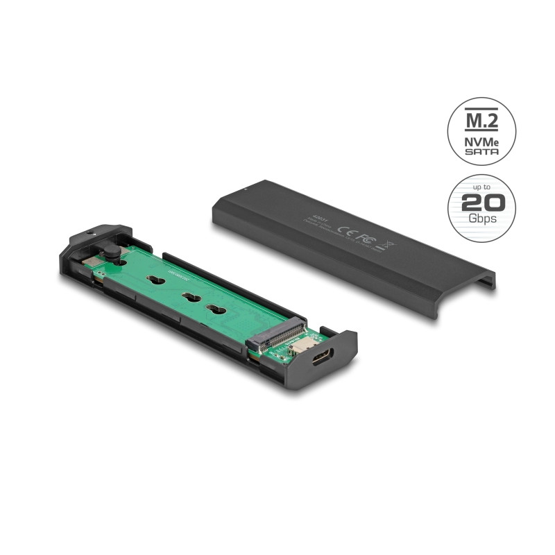 Delock Externes USB Type-C™ 20 Gbps Combo Gehäuse für M.2 NVMe PCIe oder SATA SSD - werkzeugfrei