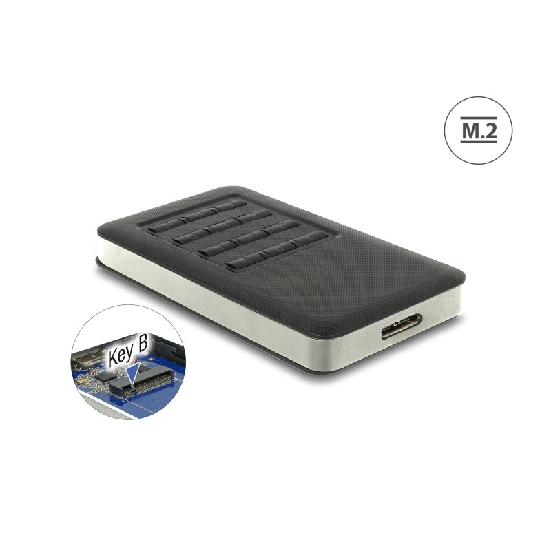 Delock Externes Gehäuse M.2 Key B 42 mm SSD - USB 3.0 Typ Micro-B Buchse mit Verschlüsselungsfunktion