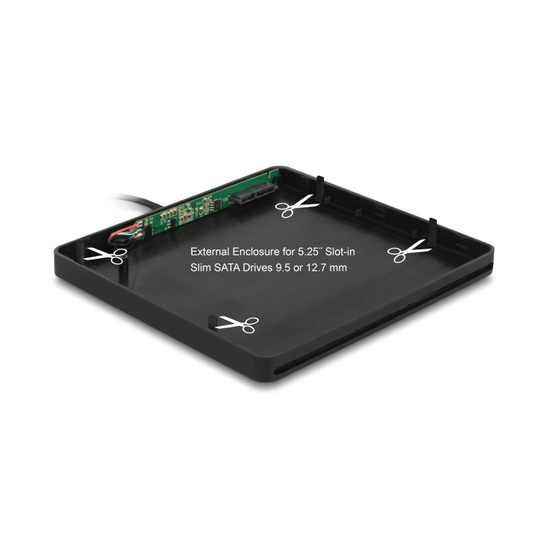 Delock Externes Gehäuse für 5.25″ Slot-in Slim SATA Laufwerke 9,5 / 12,7 mm zu USB Typ-A Stecker schwarz