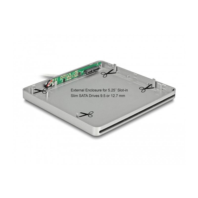 Delock Externes Gehäuse für 5.25″ Slot-in Slim SATA Laufwerke 9,5 / 12,7 mm zu USB Type-C™ Stecker silber